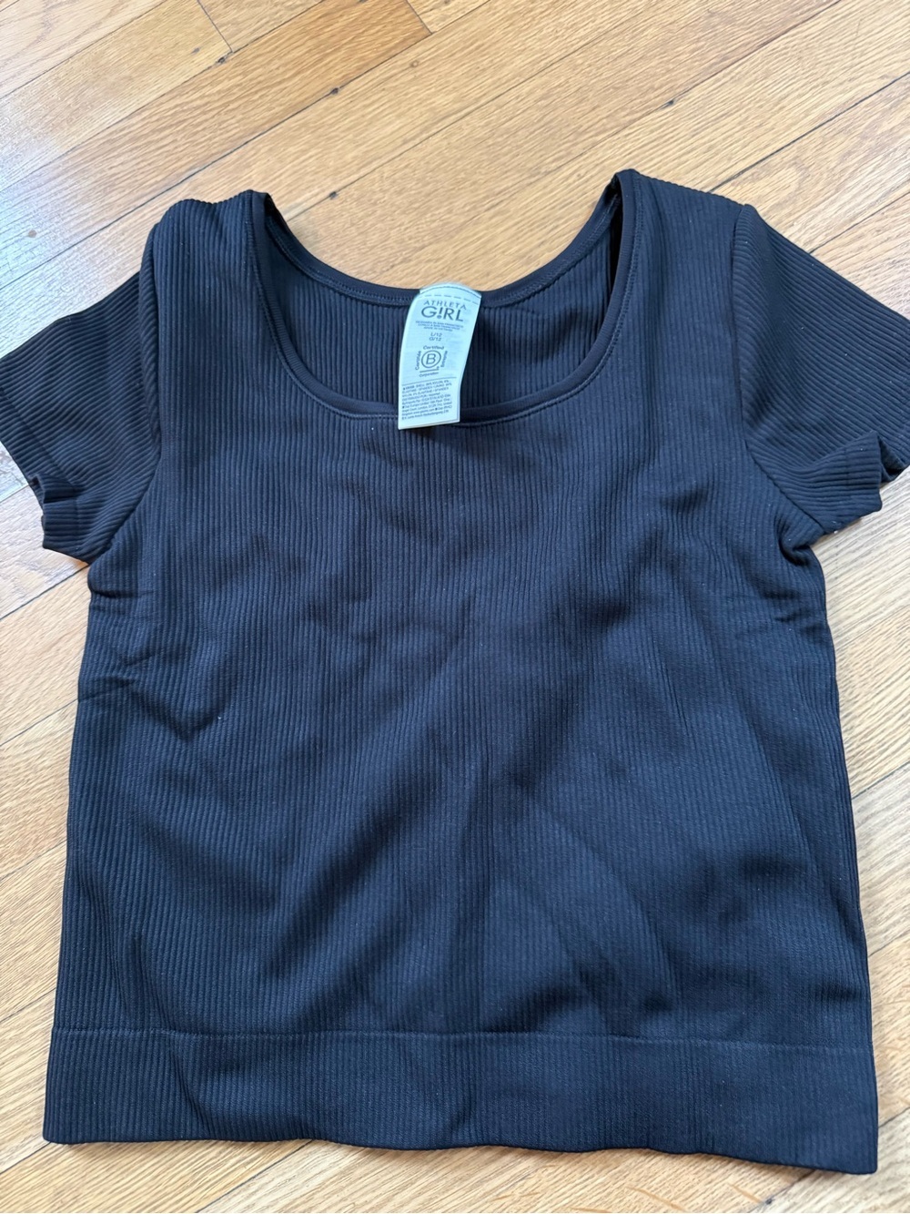 Athleta Girl Rib Crop Tee Black Seamless Stretch Large L 12 NEW